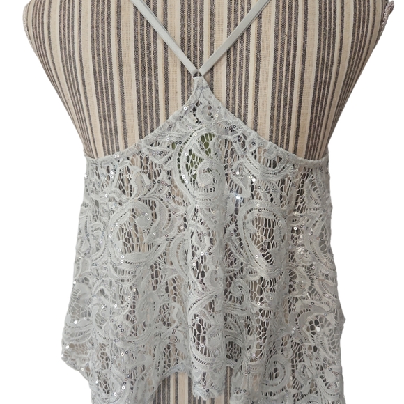 Free People Intimately Women Sequin Lace Floral Cami Tank Top Size SP - Picture 6 of 11